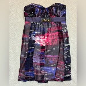 BCBG MAXAZRIA strapless colorful cocktail dress with beading size 6 like new